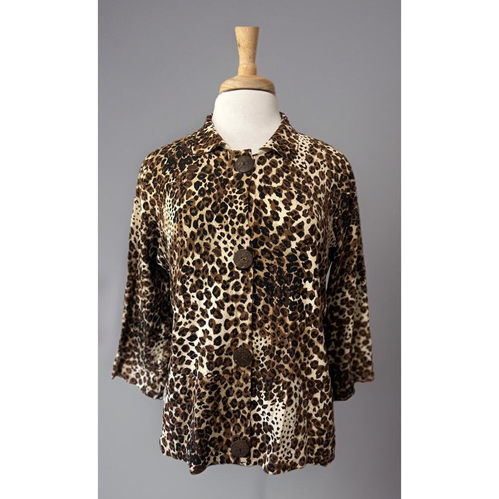 Yarns & Stitches Leopard Print Cardigan Sweater Size large Pinup Retro